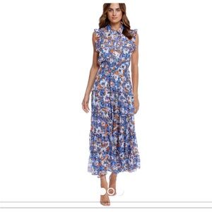 Misa Los Angeles Blue Orange Sleeveless Maxi Dress